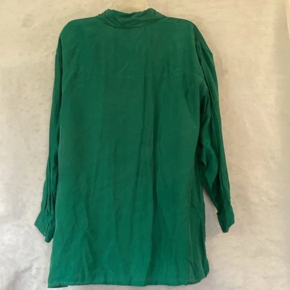 Vintage 80’s Bonjour Green Long Sleeve 100% Silk Plus Size Blouse - Picture 12 of 15